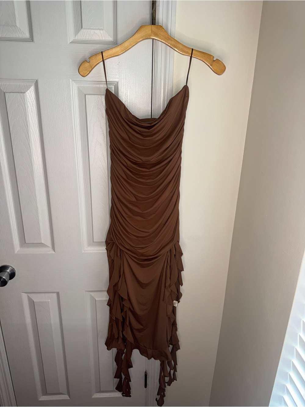 Brown Strapless Midi Dress